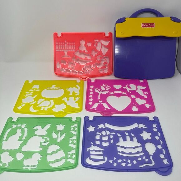 Vintage Fisher Price Make A Card Stencil Book Portable W/5 holiday Stencils 1996 - Picture 1 of 7